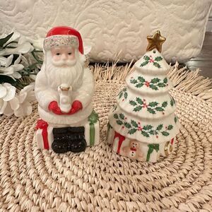 Lenox Holiday Santa and Christmas Tree‎ Salt and Pepper Shakers 4in NEW